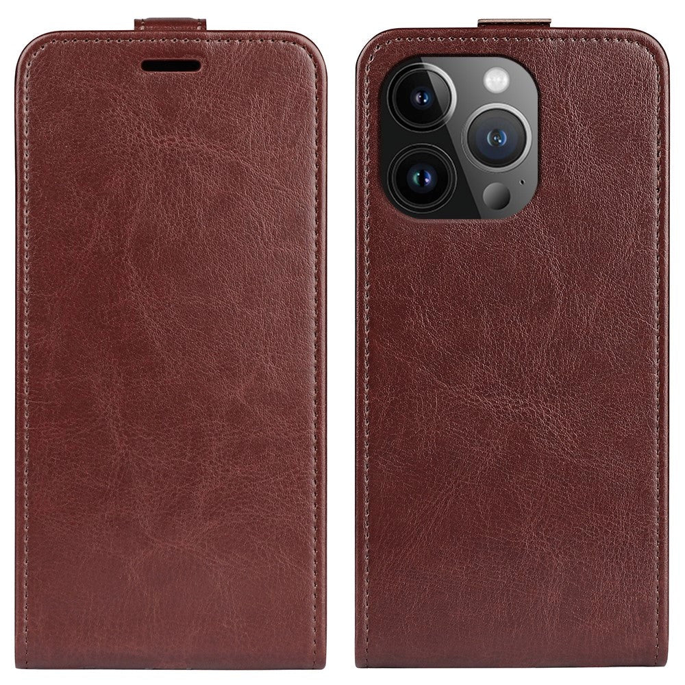 iPhone 15 Pro Vertikalt Læder Cover m. Kortholder - Brun
