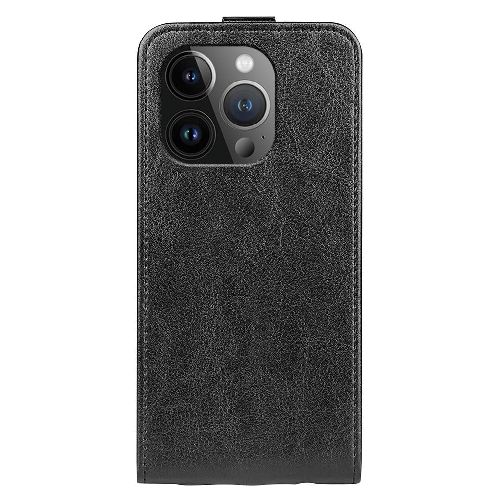 iPhone 15 Pro Vertikalt Læder Cover m. Kortholder - Sort