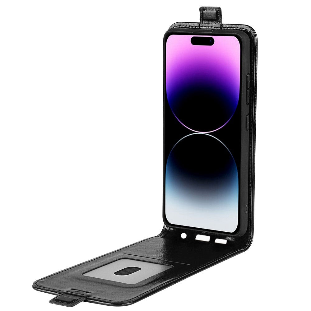 iPhone 15 Pro Vertikalt Læder Cover m. Kortholder - Sort