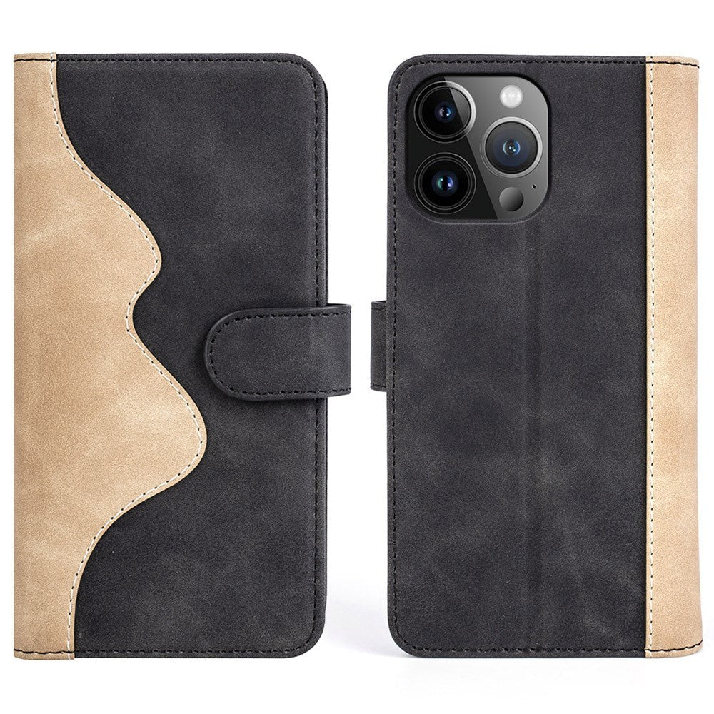 iPhone 15 Pro Multifarvet Læder Cover m. Pung - Sort / Lys Brun
