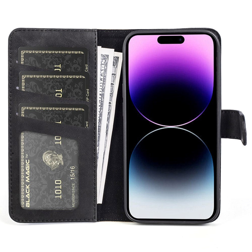 iPhone 15 Pro Multifarvet Læder Cover m. Pung - Sort / Lys Brun