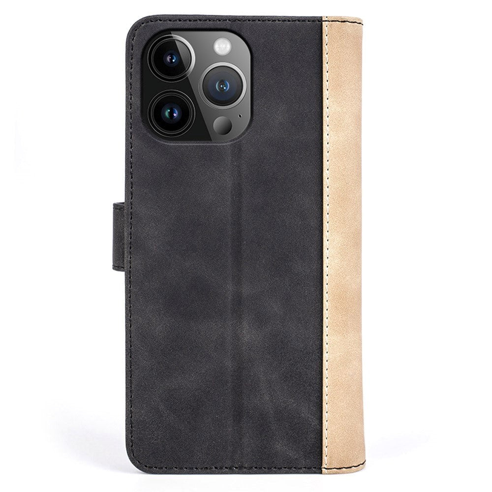 iPhone 15 Pro Multifarvet Læder Cover m. Pung - Sort / Lys Brun