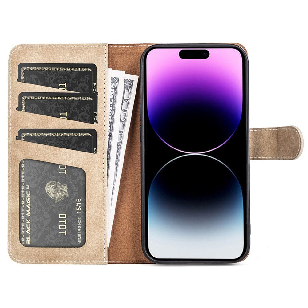iPhone 15 Pro Multifarvet Læder Cover m. Pung - Mørk / Lys Brun