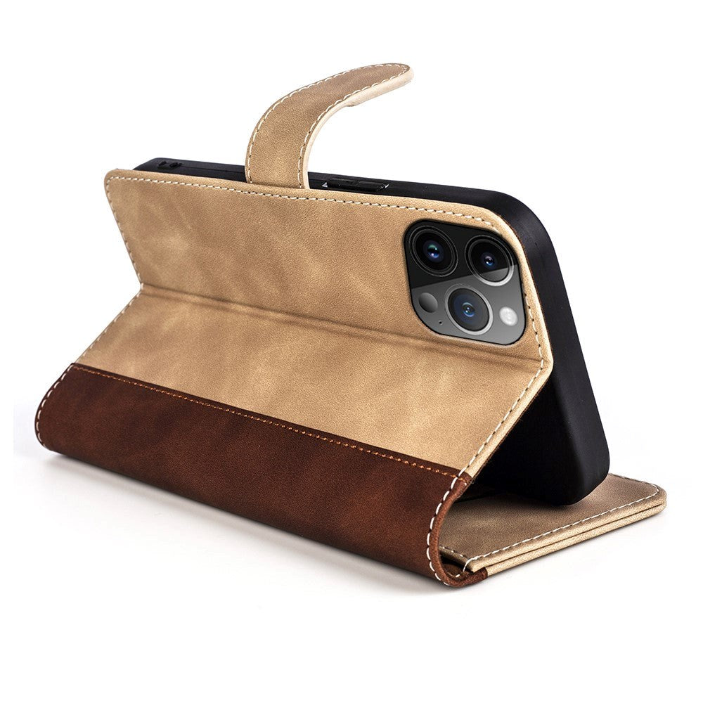 iPhone 15 Pro Multifarvet Læder Cover m. Pung - Mørk / Lys Brun