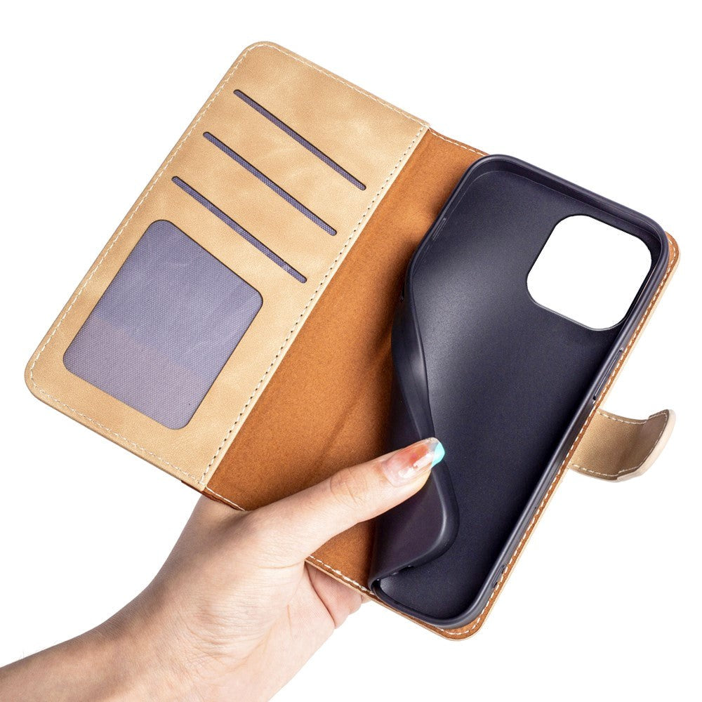 iPhone 15 Pro Multifarvet Læder Cover m. Pung - Mørk / Lys Brun