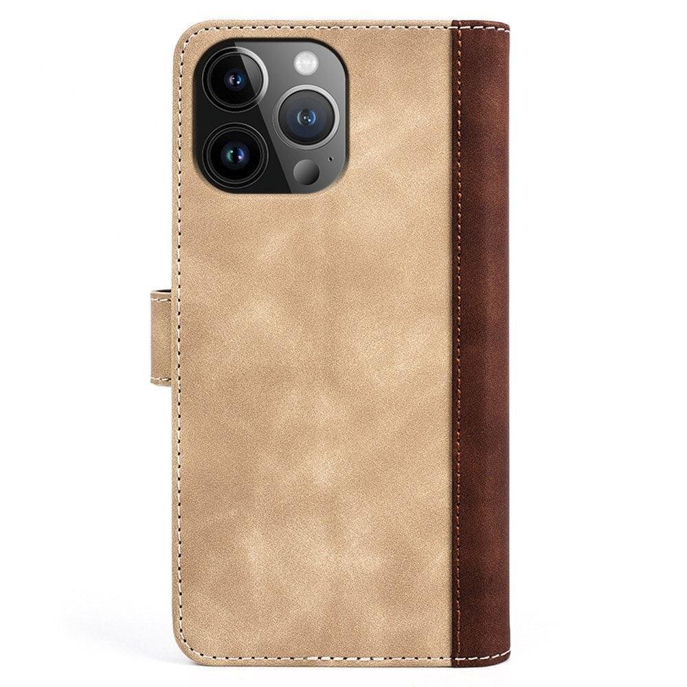 iPhone 15 Pro Multifarvet Læder Cover m. Pung - Mørk / Lys Brun