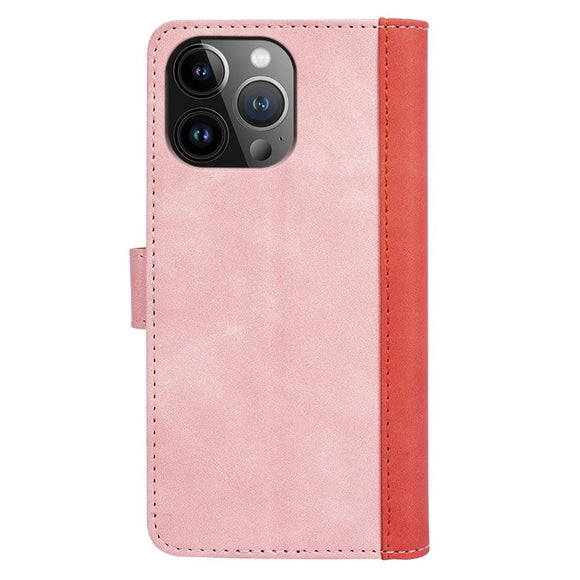 iPhone 15 Pro Multifarvet Læder Cover m. Pung - Lyserød / Rød