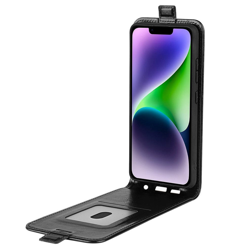 iPhone 15 Plus Vertikalt Læder Cover m. Kortholder - Sort