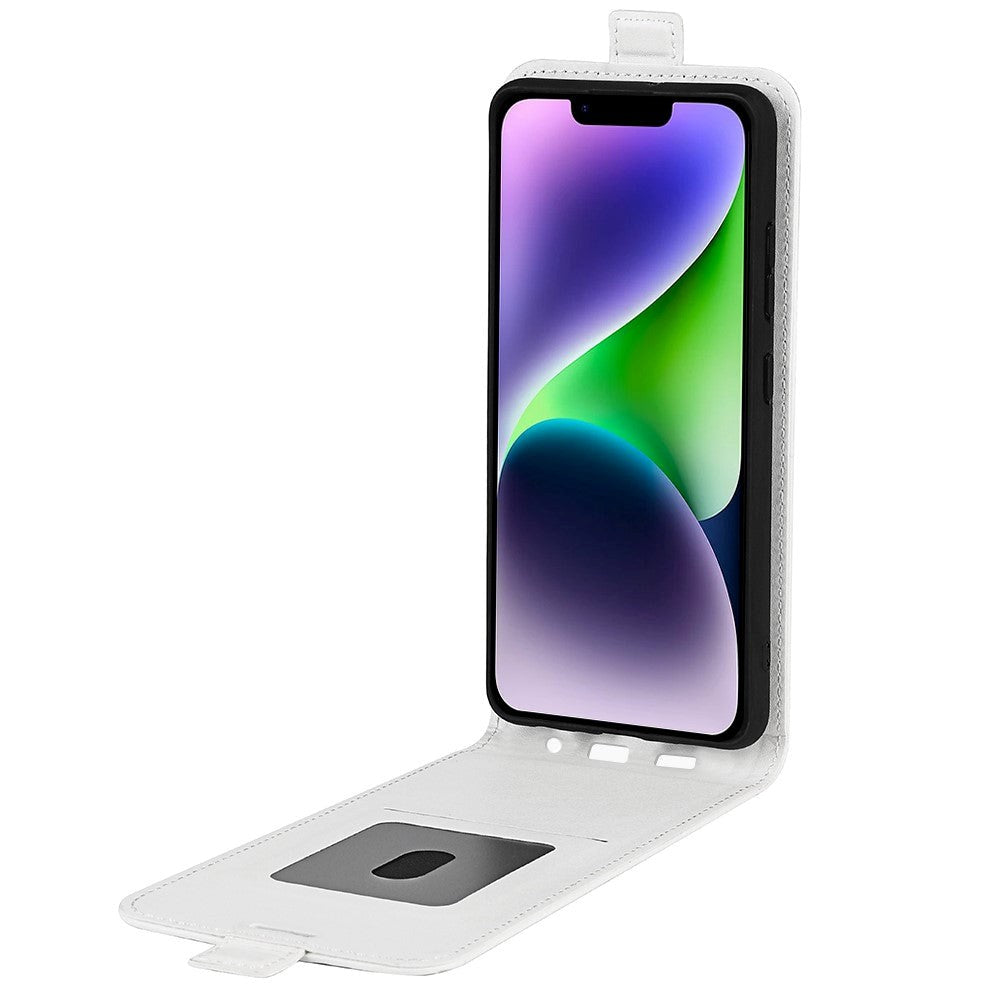 iPhone 15 Plus Vertikalt Læder Cover m. Kortholder - Hvid
