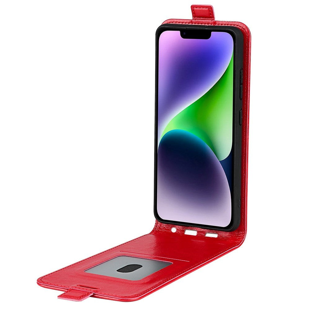 iPhone 15 Plus Vertikalt Læder Cover m. Kortholder - Rød