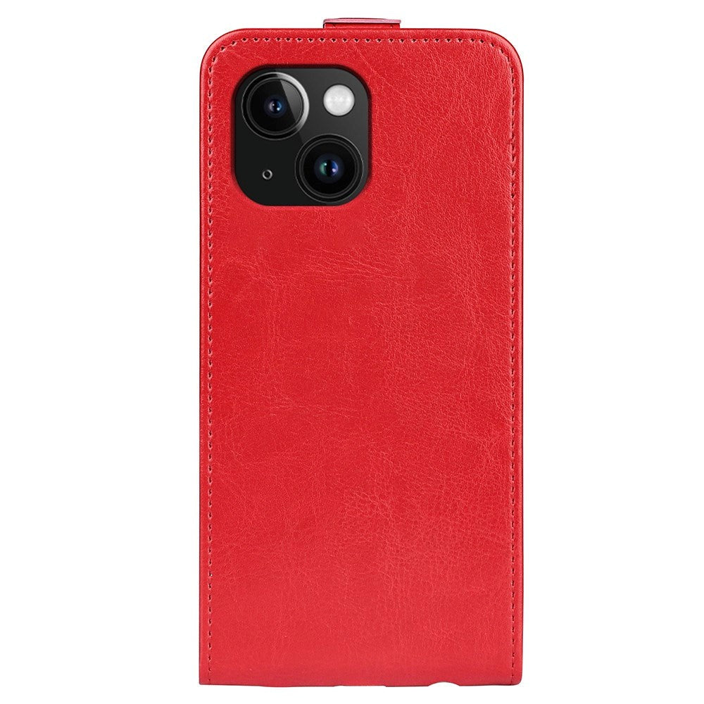 iPhone 15 Plus Vertikalt Læder Cover m. Kortholder - Rød