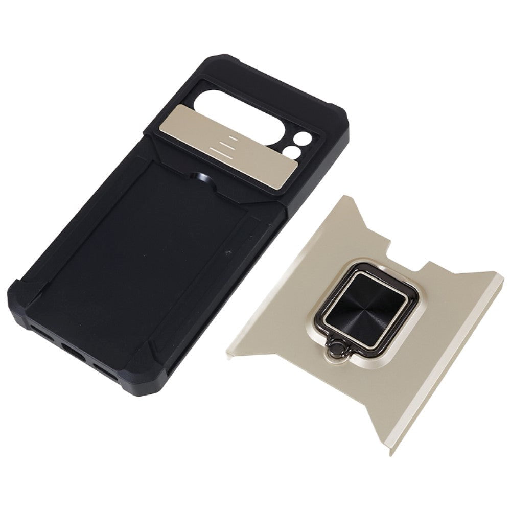 Google Pixel 8 Pro Håndværker Cover m. Magnetisk Kickstand, Kortholder & Cam Slider - Guld