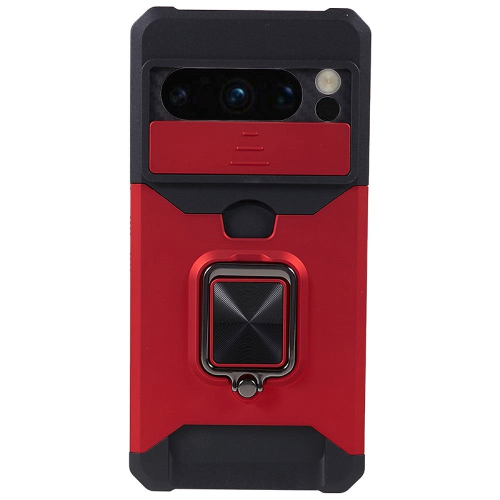 Google Pixel 8 Pro Håndværker Cover m. Magnetisk Kickstand, Kortholder & Cam Slider - Rød
