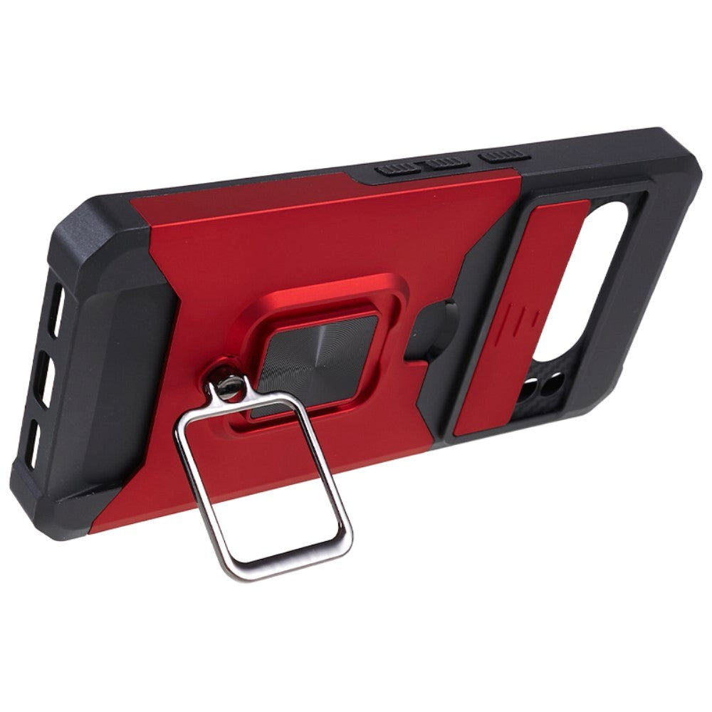 Google Pixel 8 Pro Håndværker Cover m. Magnetisk Kickstand, Kortholder & Cam Slider - Rød