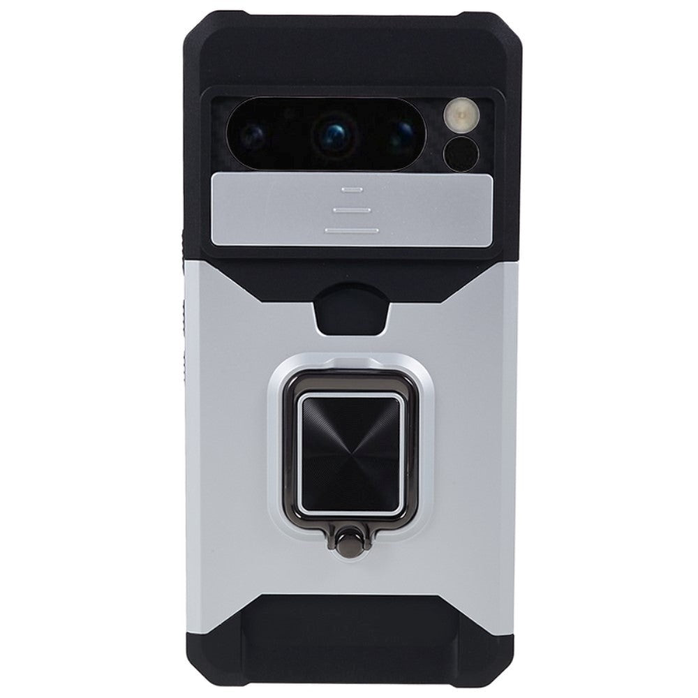 Google Pixel 8 Pro Håndværker Cover m. Magnetisk Kickstand, Kortholder & Cam Slider - Sølv