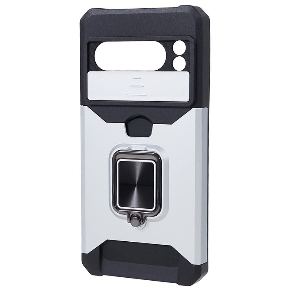 Google Pixel 8 Pro Håndværker Cover m. Magnetisk Kickstand, Kortholder & Cam Slider - Sølv