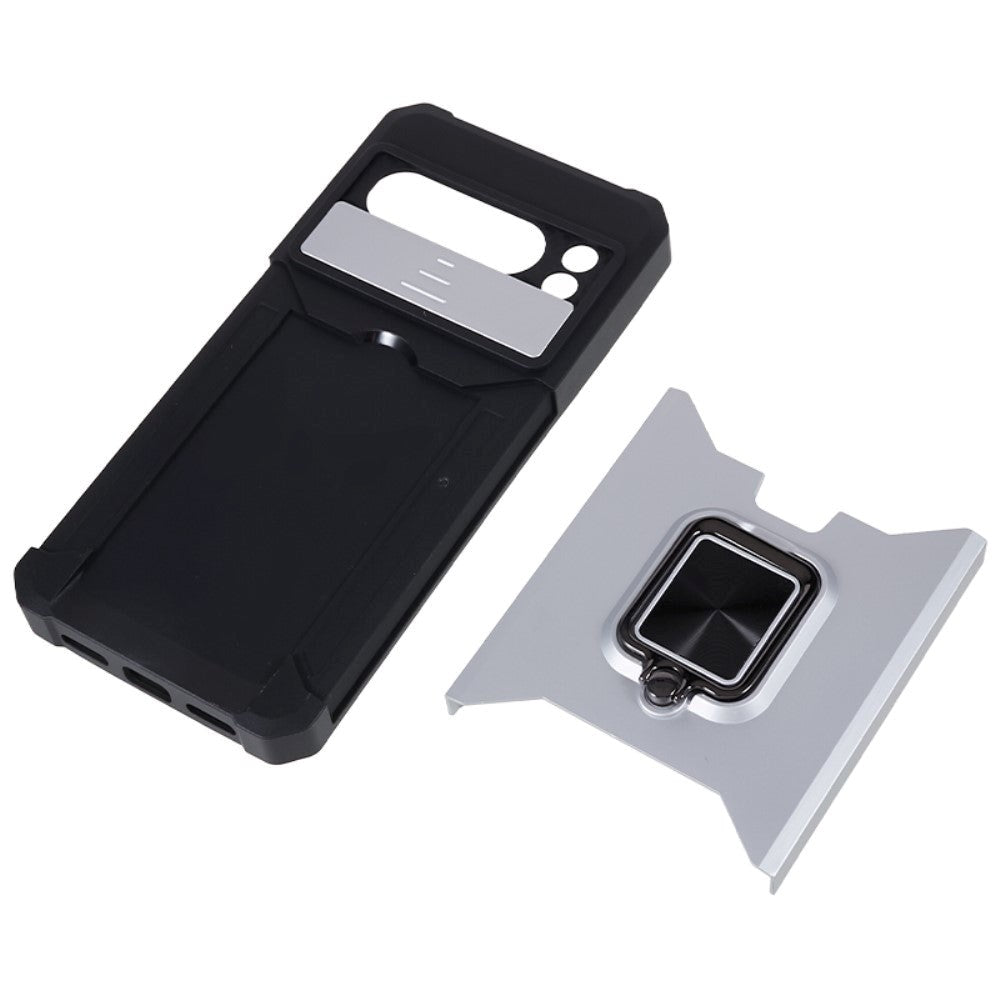 Google Pixel 8 Pro Håndværker Cover m. Magnetisk Kickstand, Kortholder & Cam Slider - Sølv
