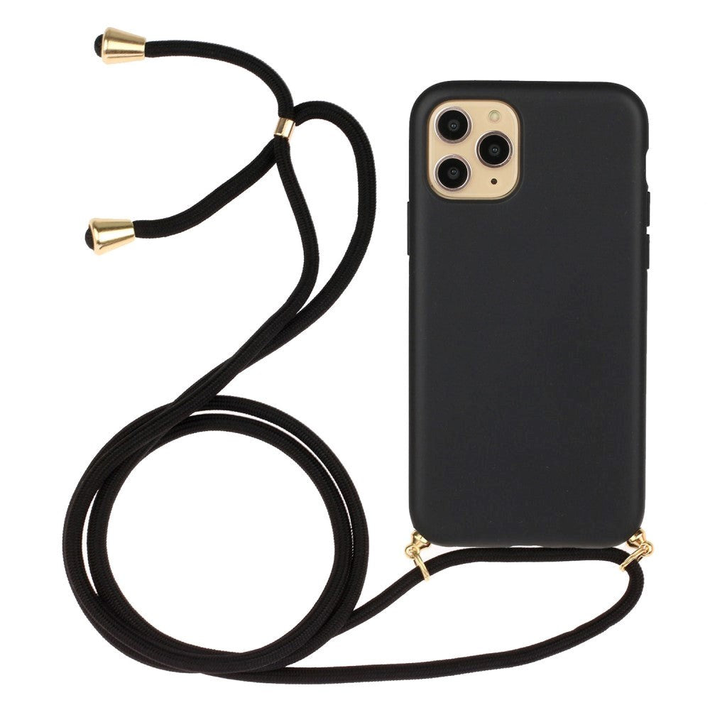 iPhone 15 Pro Max Fleksibelt Plastik Cover m. Snor / Strop - Sort