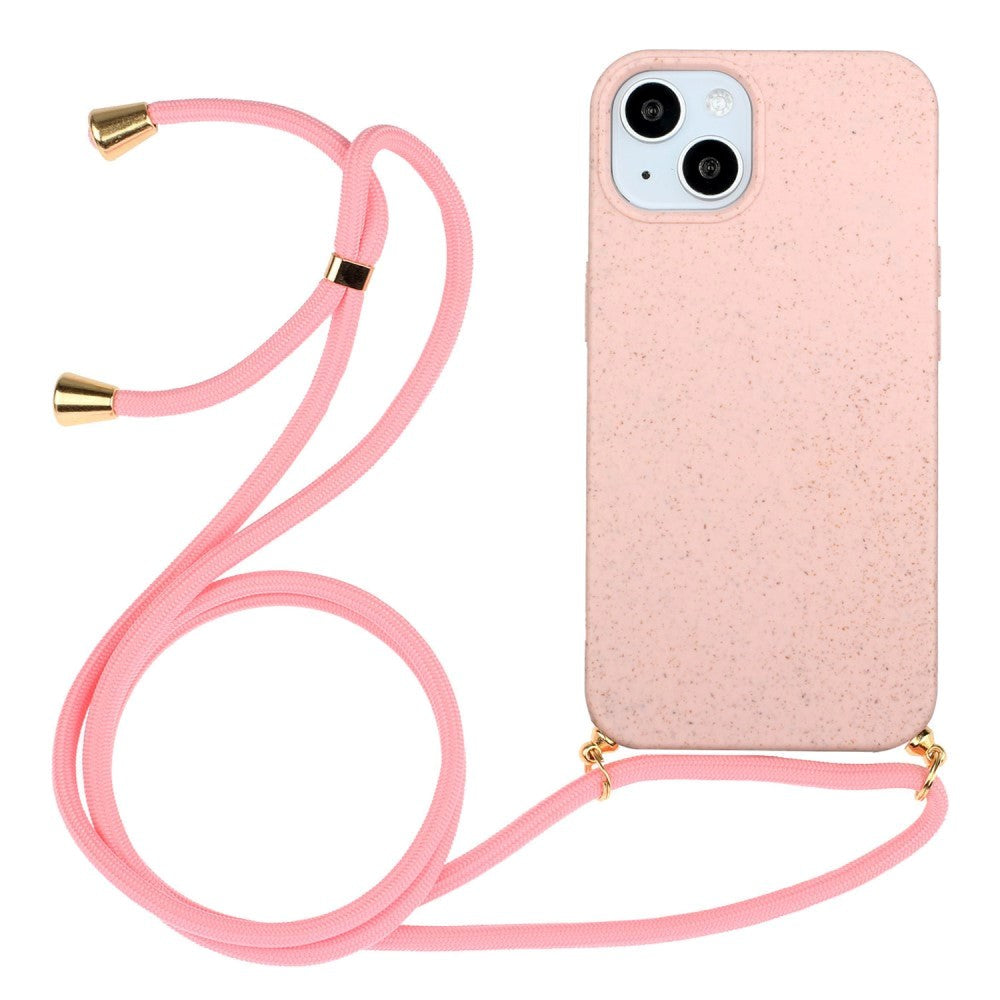iPhone 15 Plus Fleksibelt Plastik Cover m. Snor / Strop - Lyserød