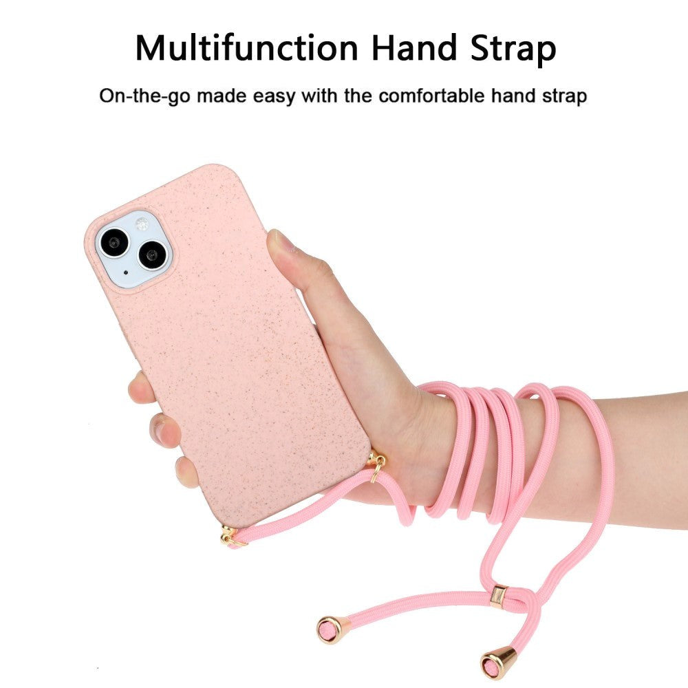 iPhone 15 Plus Fleksibelt Plastik Cover m. Snor / Strop - Lyserød