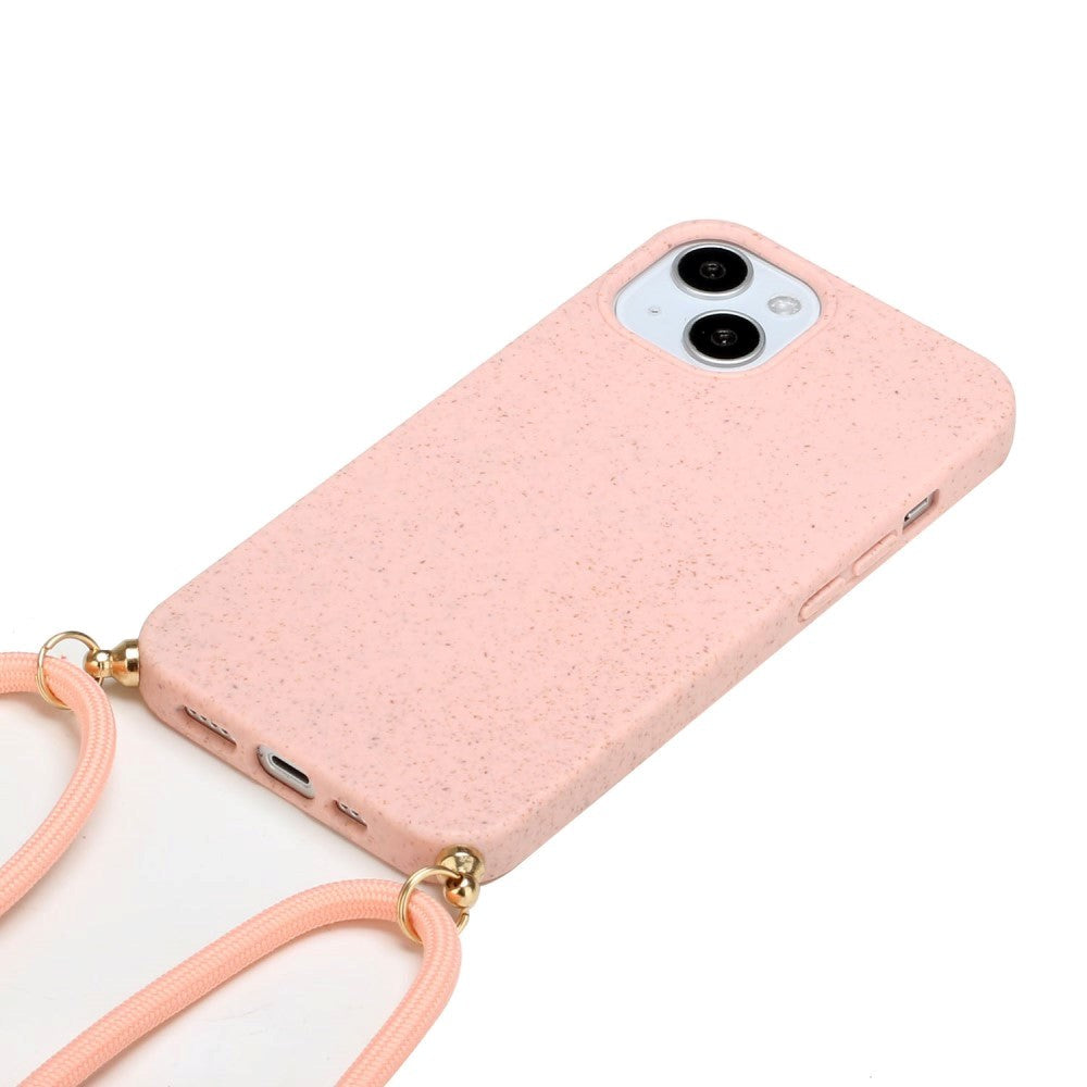 iPhone 15 Plus Fleksibelt Plastik Cover m. Snor / Strop - Lyserød