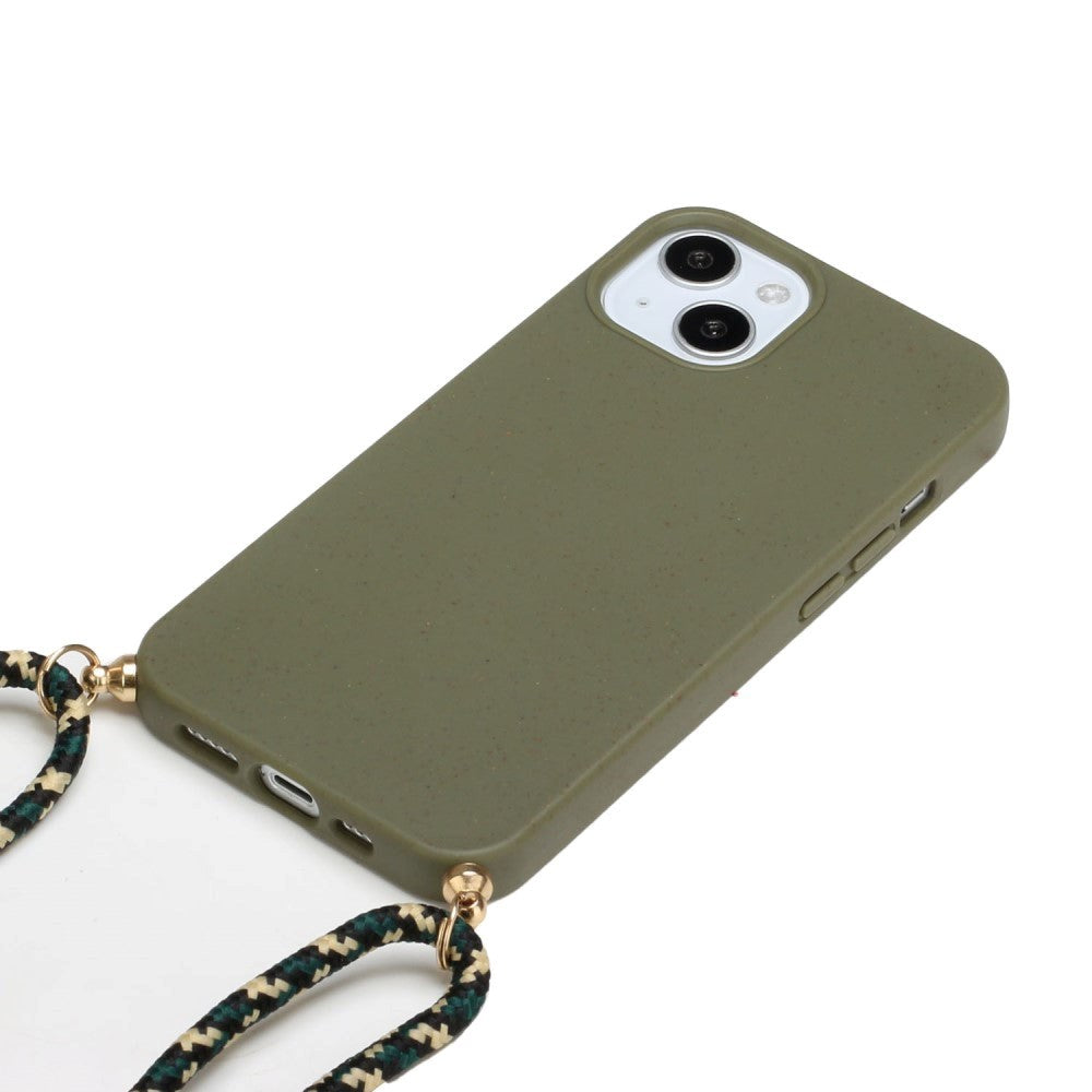 iPhone 15 Plus Fleksibelt Plastik Cover m. Snor / Strop - Army Grøn