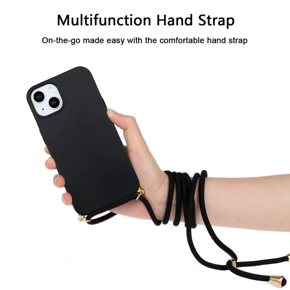 iPhone 15 Fleksibelt Plastik Cover m. Snor / Strop - Sort