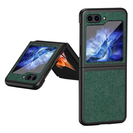 Samsung Galaxy Z Flip5 (5G) Litchi Læderbetrukket Cover - Grøn