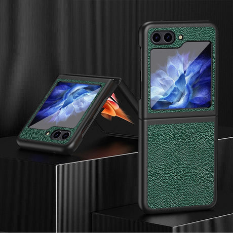 Samsung Galaxy Z Flip5 (5G) Litchi Læderbetrukket Cover - Grøn