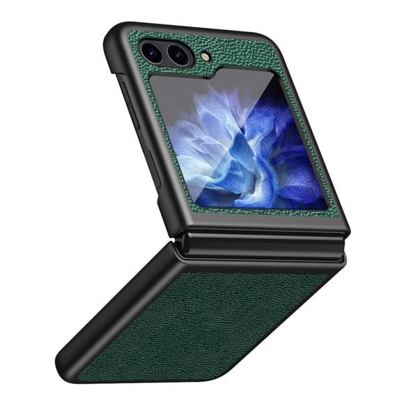 Samsung Galaxy Z Flip5 (5G) Litchi Læderbetrukket Cover - Grøn