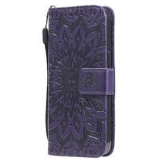 iPhone 15 Læder Cover m. Pung og Strop - Mandala Blomst - Lilla