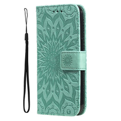 iPhone 15 Pro Max Læder Cover m. Pung og Strop - Mandala Blomst - Grøn