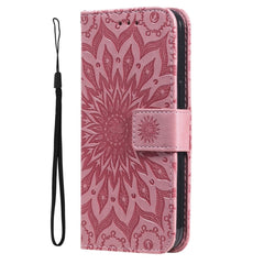 iPhone 15 Pro Max Læder Cover m. Pung og Strop - Mandala Blomst - Lyserød