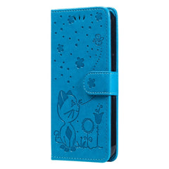 iPhone 15 Pro Læder Flip Cover m. Pung & Strop - Kat Indgravering - Blå