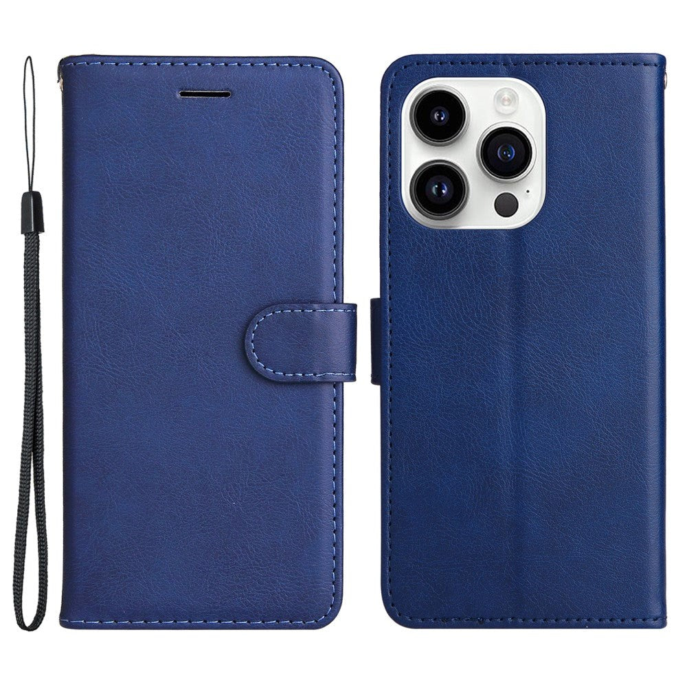 iPhone 15 Pro Læder Cover m. Pung og Strop - Blå