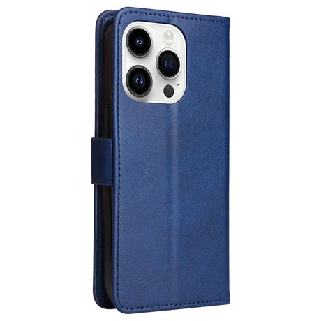 iPhone 15 Pro Læder Cover m. Pung og Strop - Blå