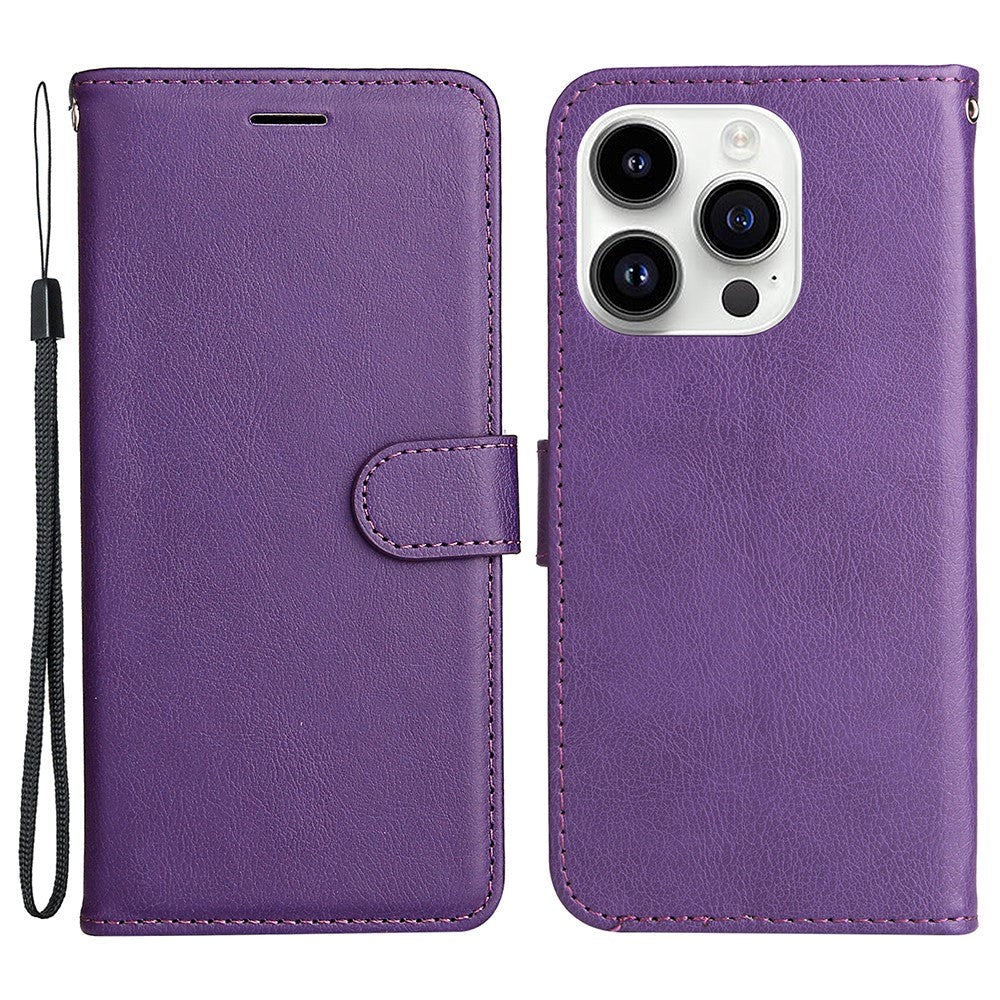 iPhone 15 Pro Læder Cover m. Pung og Strop - Lilla
