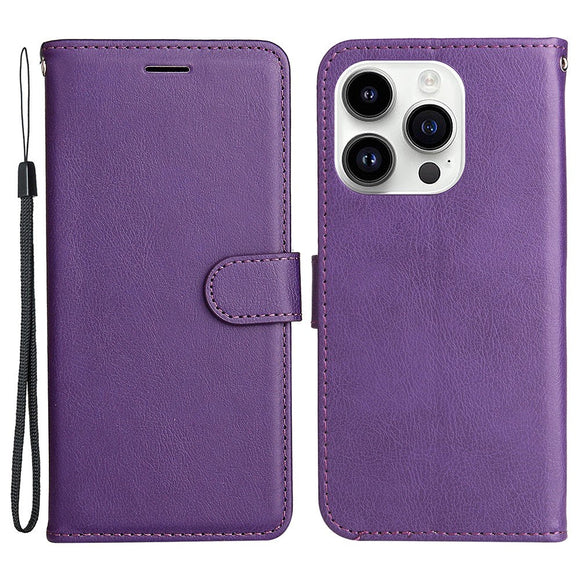 iPhone 15 Pro Læder Cover m. Pung og Strop - Lilla