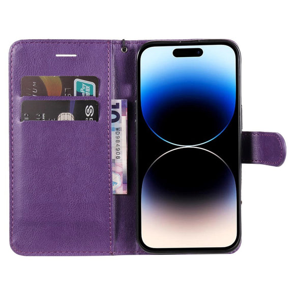 iPhone 15 Pro Læder Cover m. Pung og Strop - Lilla