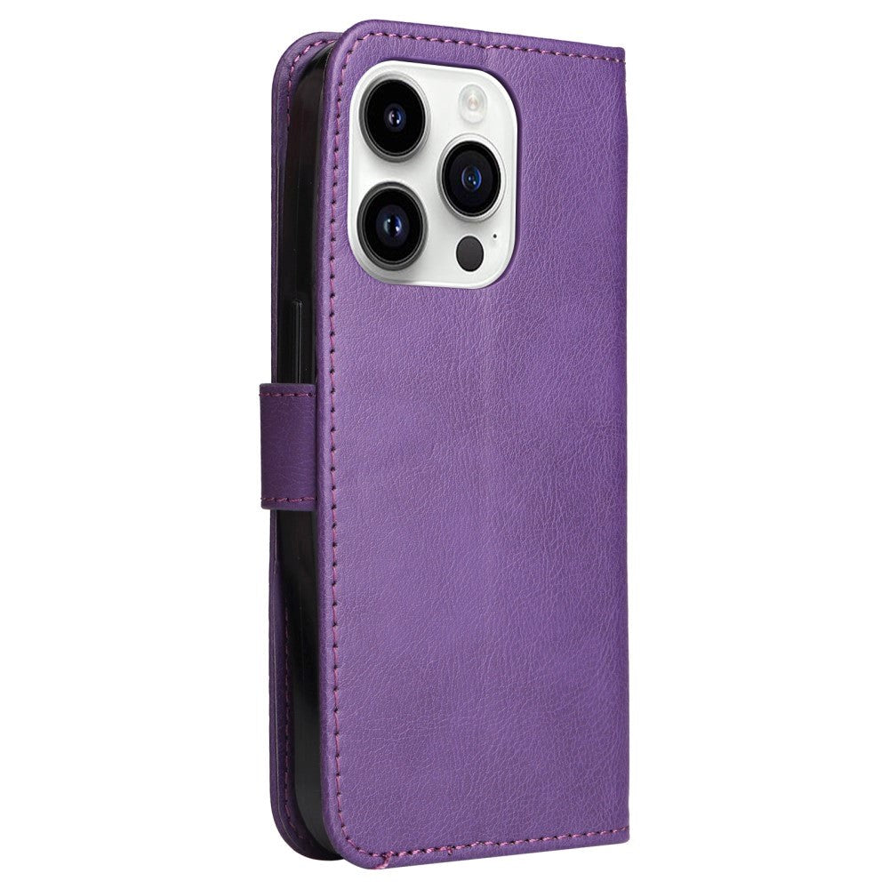 iPhone 15 Pro Læder Cover m. Pung og Strop - Lilla
