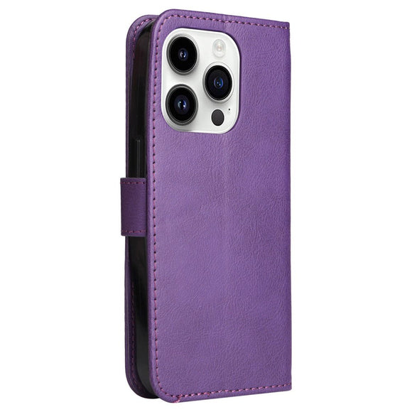 iPhone 15 Pro Læder Cover m. Pung og Strop - Lilla