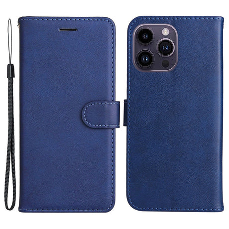 iPhone 15 Pro Max Læder Cover m. Pung og Strop - Blå