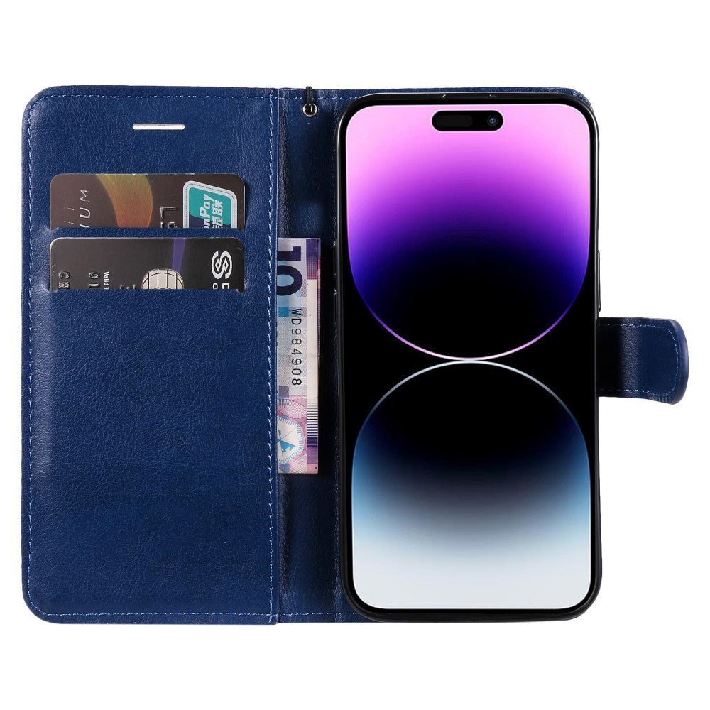 iPhone 15 Pro Max Læder Cover m. Pung og Strop - Blå