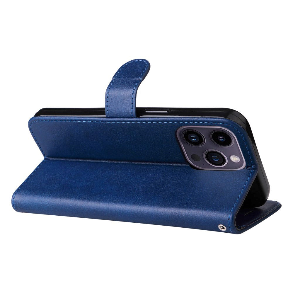 iPhone 15 Pro Max Læder Cover m. Pung og Strop - Blå