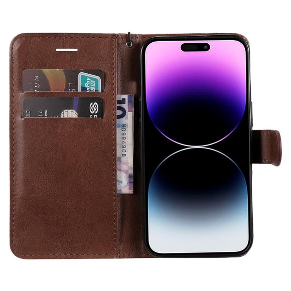 iPhone 15 Pro Max Læder Cover m. Pung og Strop - Brun