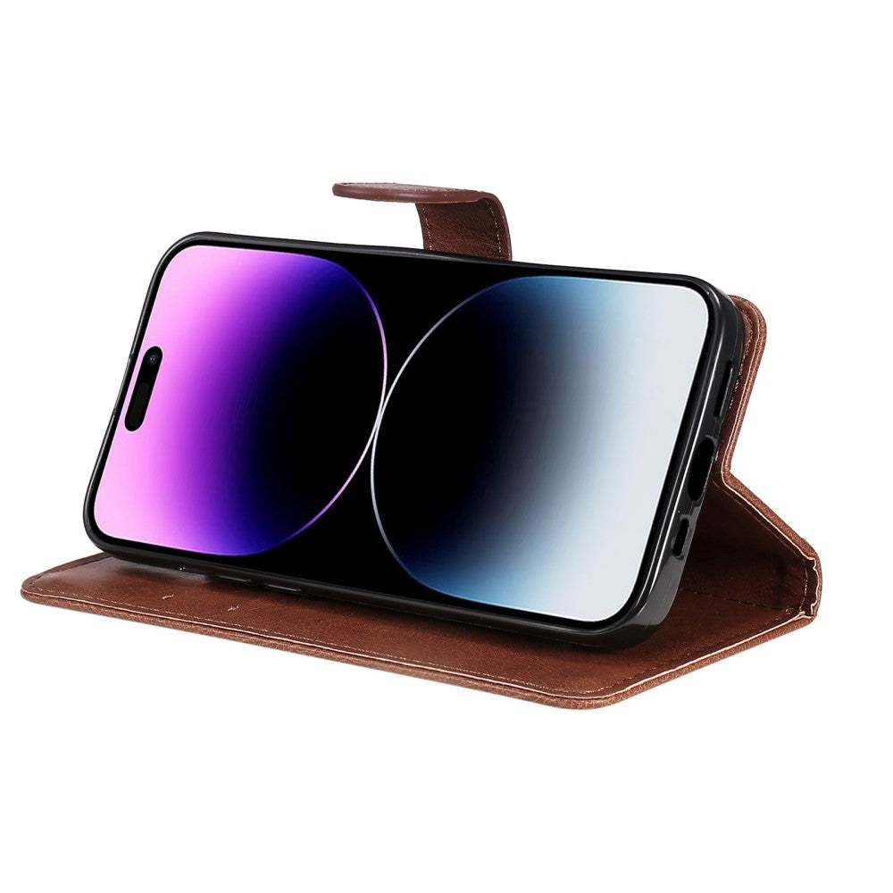 iPhone 15 Pro Max Læder Cover m. Pung og Strop - Brun