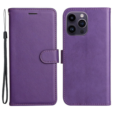 iPhone 15 Pro Max Læder Cover m. Pung og Strop - Lilla