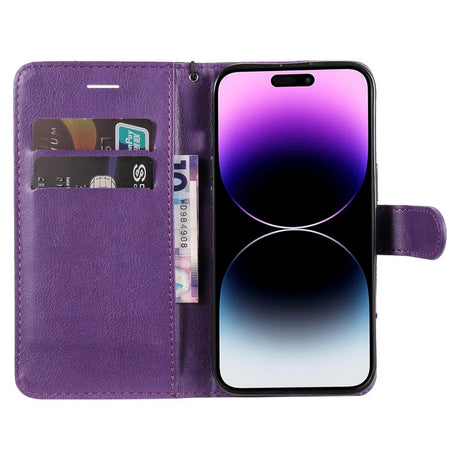 iPhone 15 Pro Max Læder Cover m. Pung og Strop - Lilla