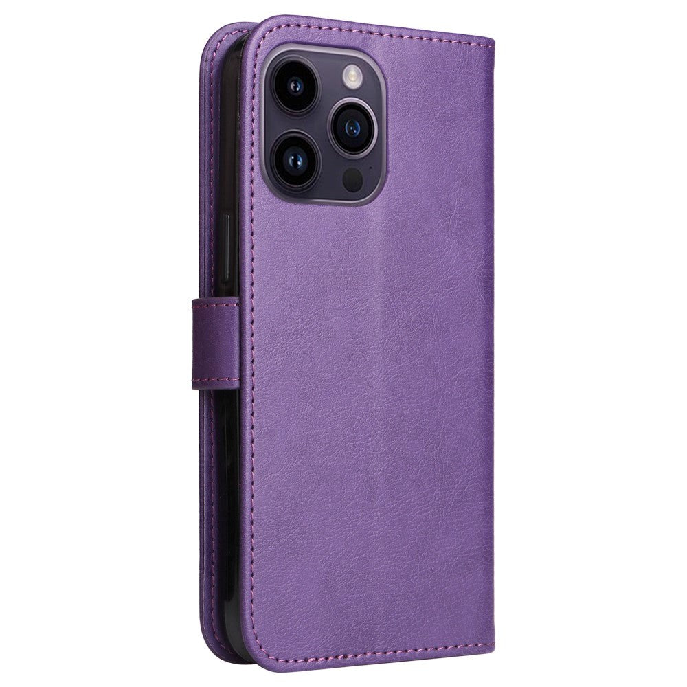 iPhone 15 Pro Max Læder Cover m. Pung og Strop - Lilla