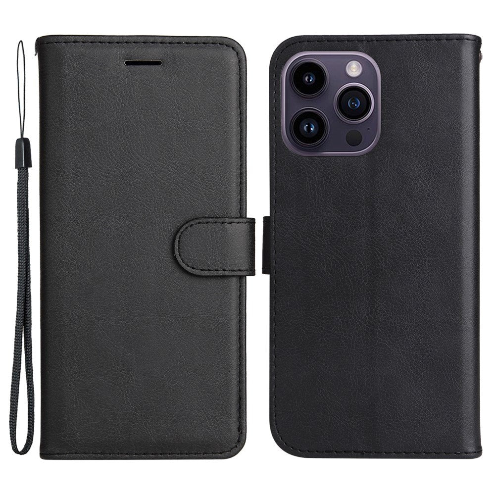 iPhone 15 Pro Max Læder Cover m. Pung og Strop - Sort